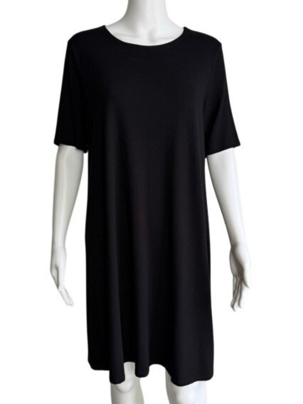 Eileen Fisher Black Short Sleeve Jersey Dress – Size S